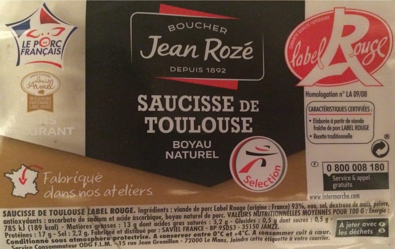 Jean Rozé Saucisse de Toulouse packshot