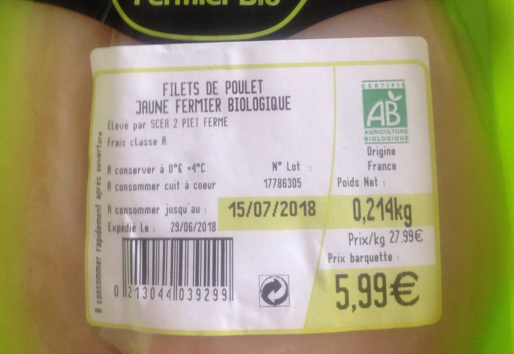 Open Food Facts Filets de poulet jaune fermier bio packshot