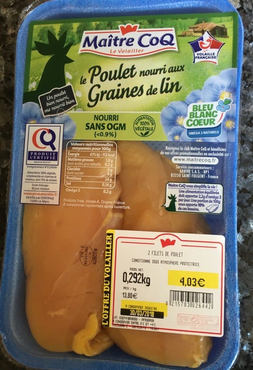 Maître CoQ Poulet. Nourri aux graines de lin packshot