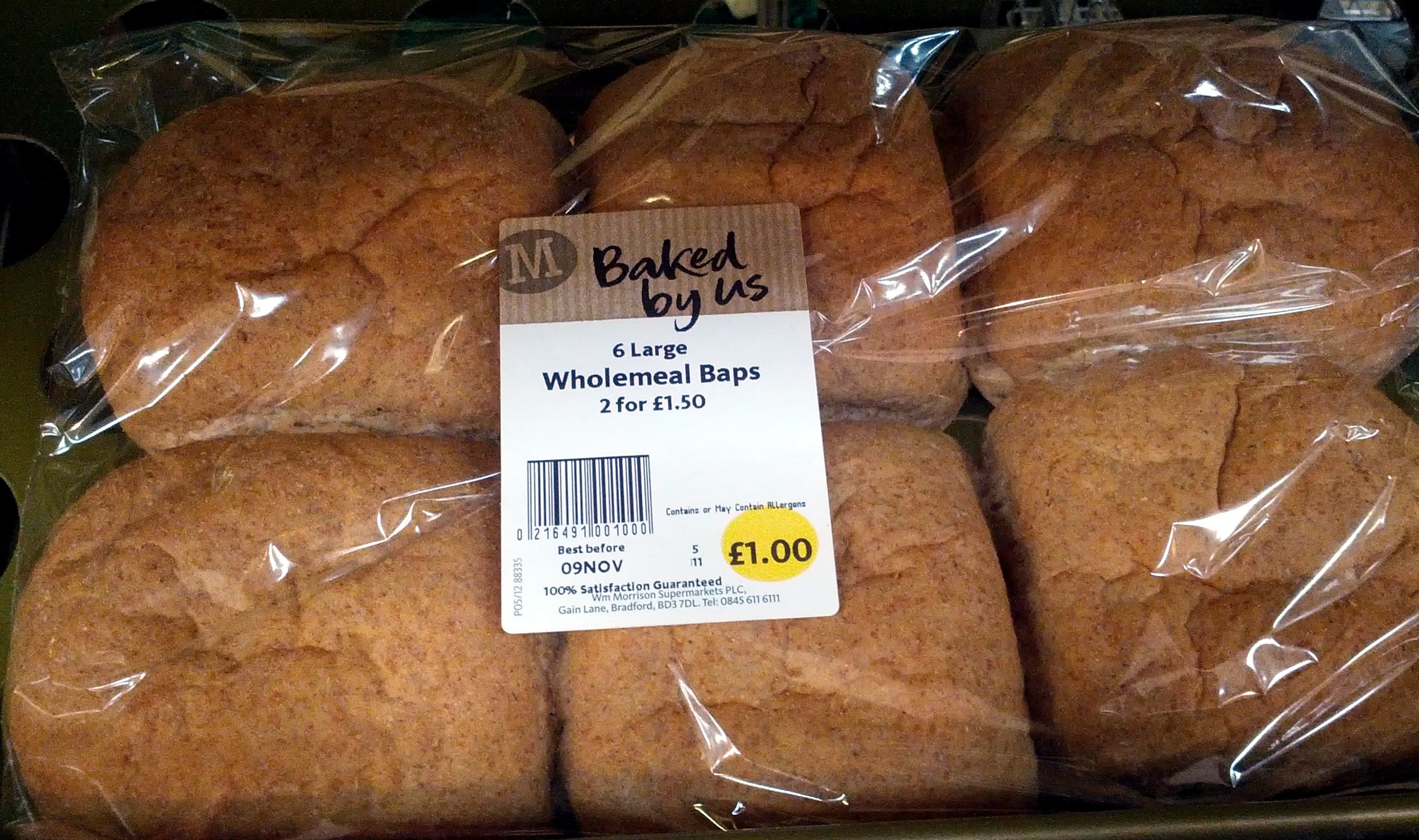 Morrisons Baked by Us 6 Large Wholemeals Baps packshot