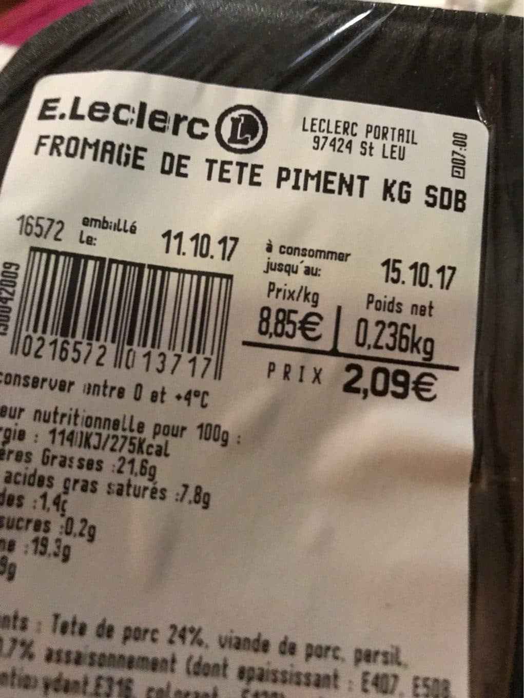 Leclerc Fromage de tete packshot