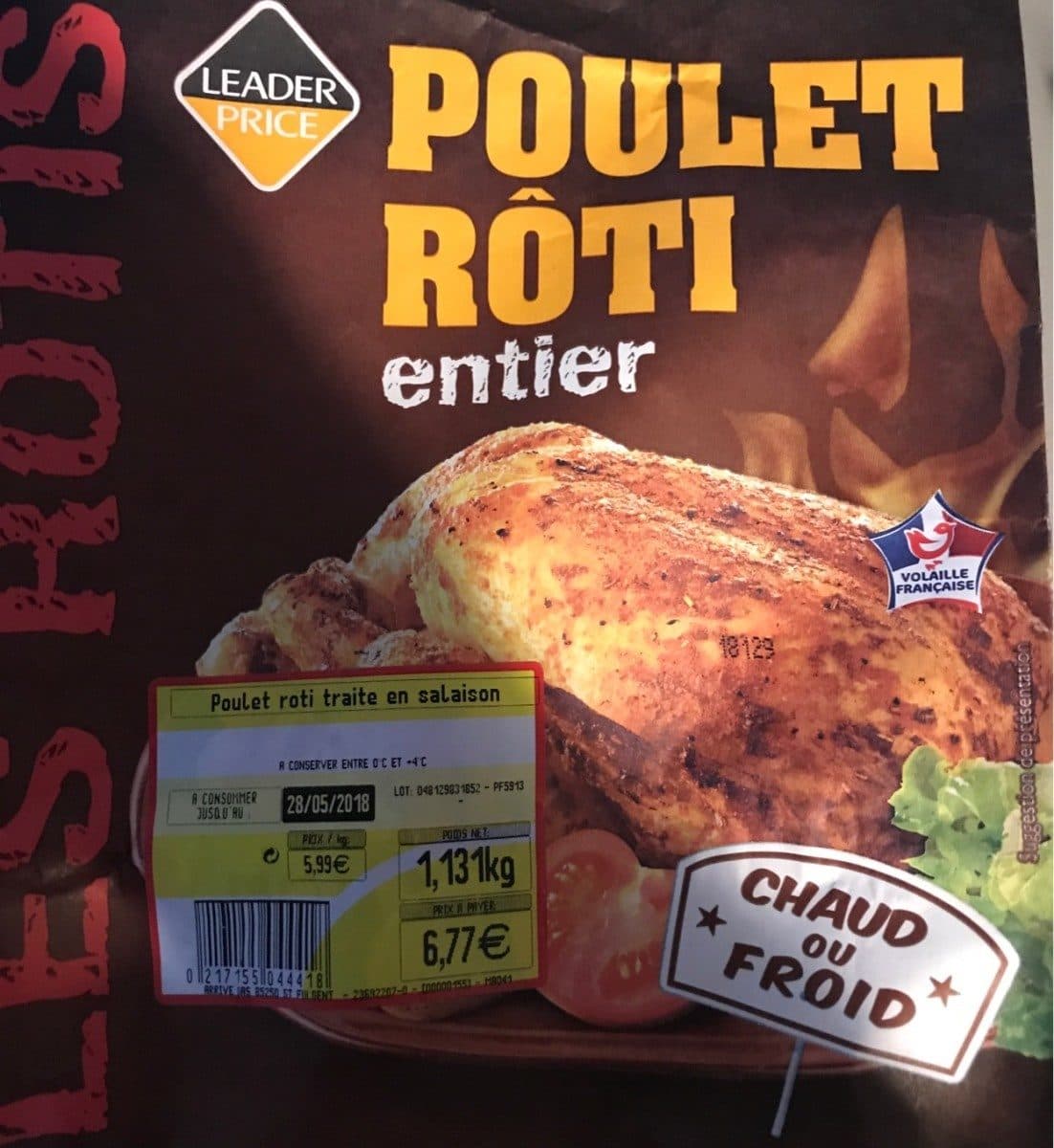 Leader Price Poulet rôti entier packshot