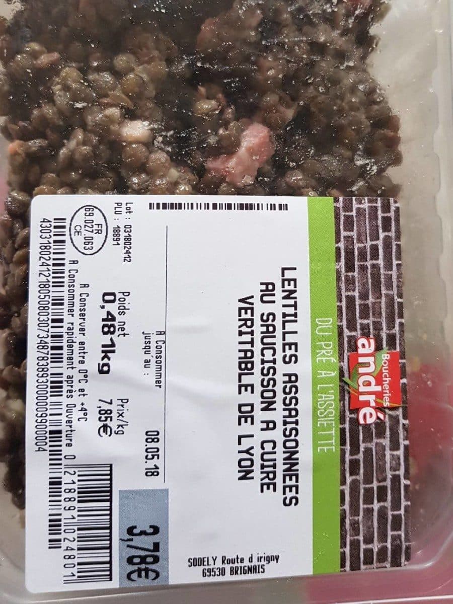 Open Food Facts Lentilles assaisonnées au saucisson à cuire packshot