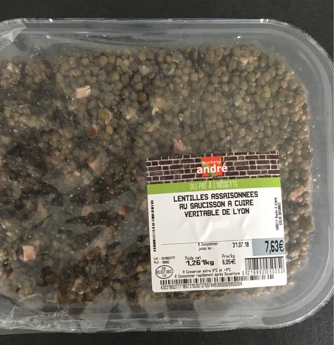 Open Food Facts Lentilles asaisonnées au saucisson a cuire veritable de lyon packshot