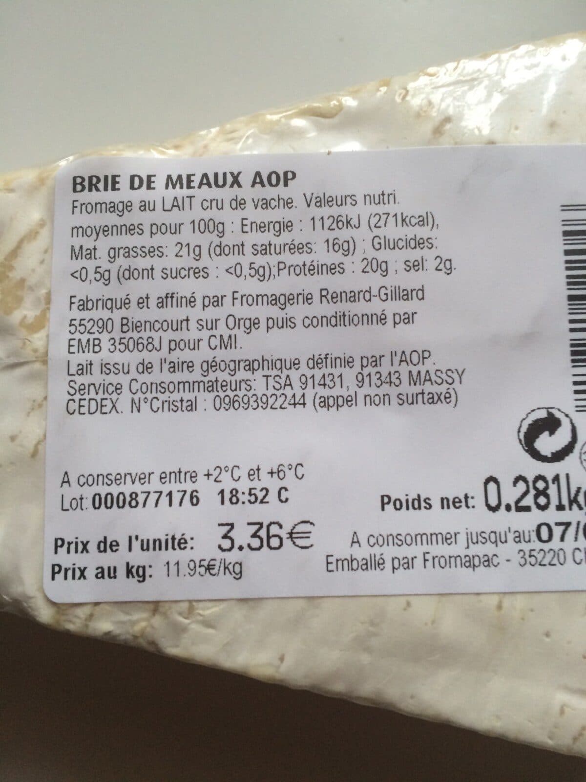 Reflets de France BRIE DE MEAUX AOP AU LAIT CRU packshot