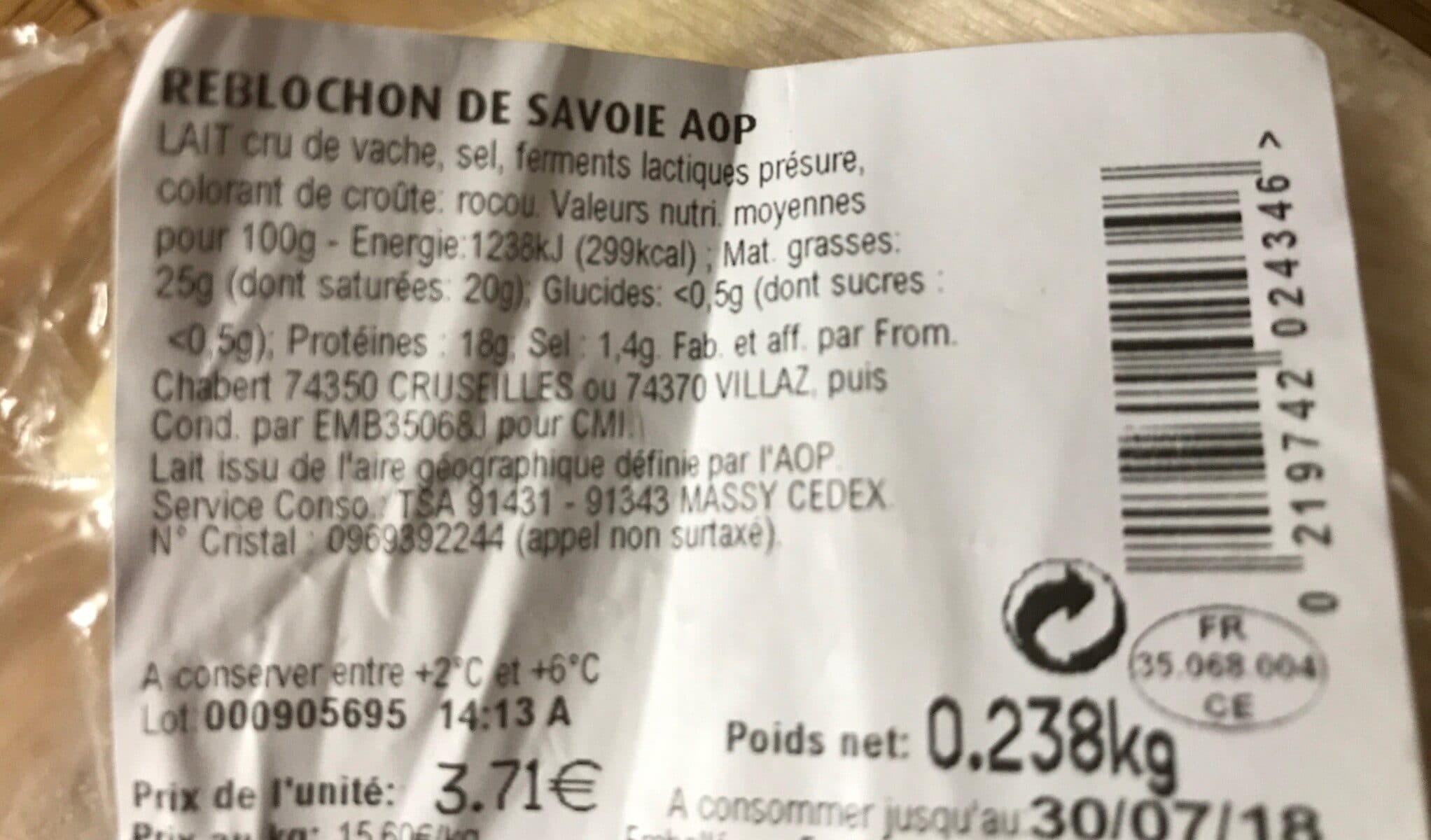 Open Food Facts Reblochon de Savoie au lait cru packshot