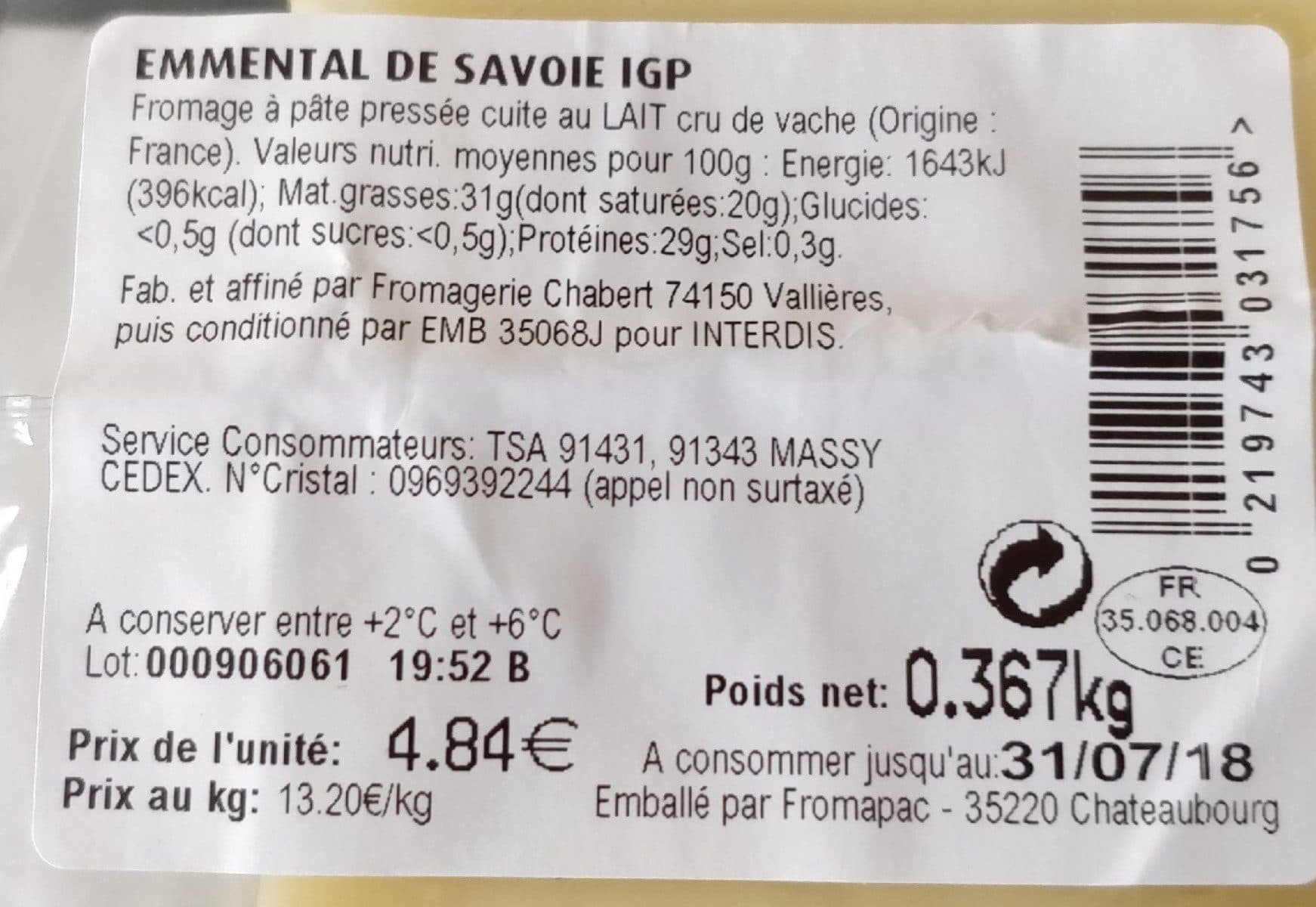 Reflets de France Emmental de Savoie IGP packshot