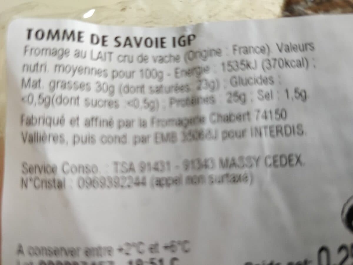 Open Food Facts Tomme de Savoie au lait cru packshot