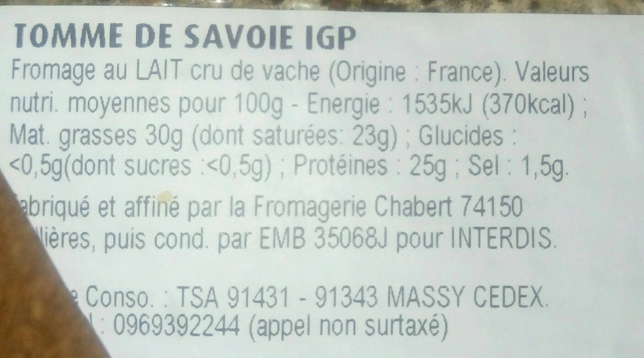 Open Food Facts Tomme de Savoie IGP packshot