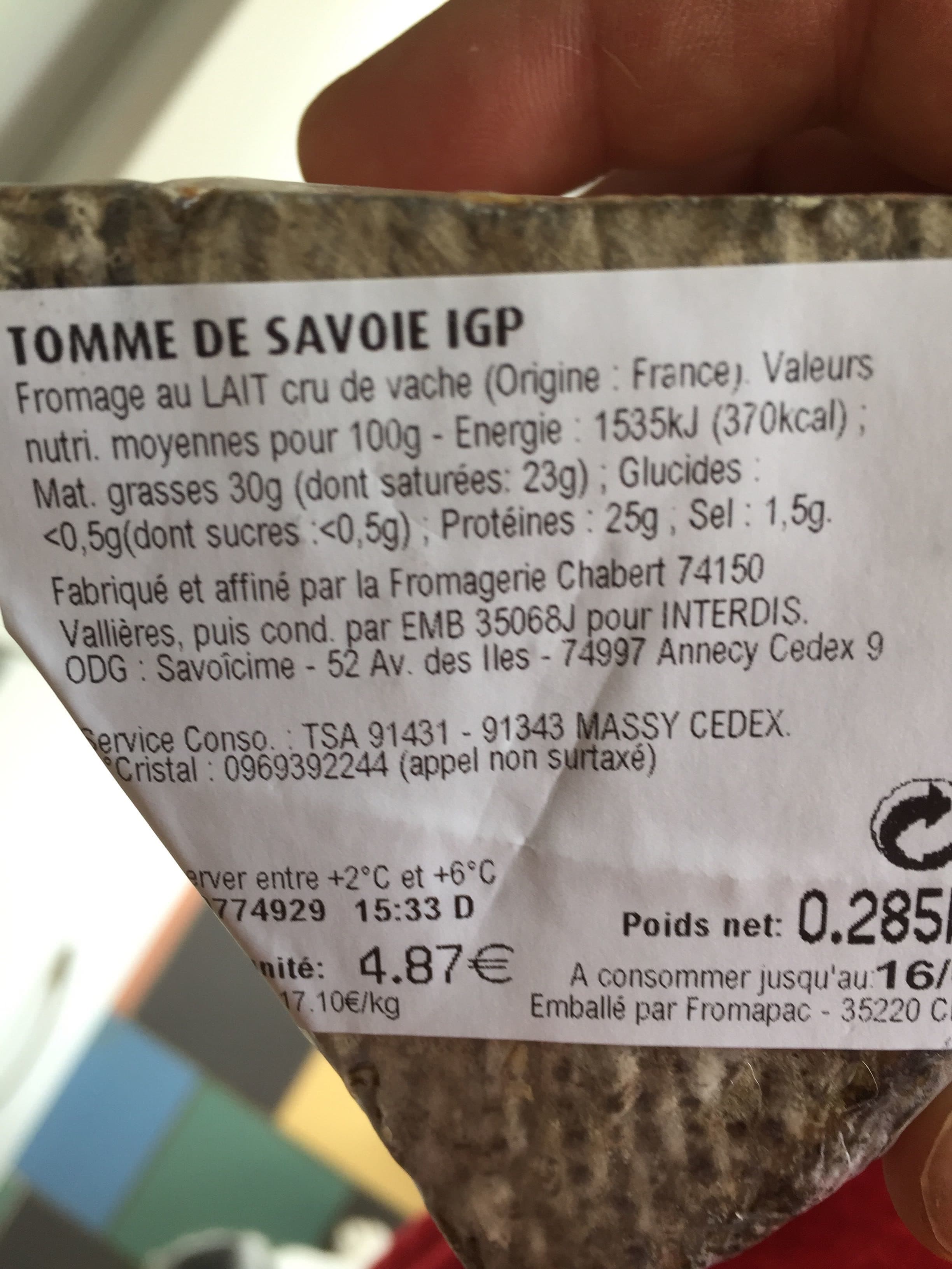 Open Food Facts Tomme de Savoie IGP packshot