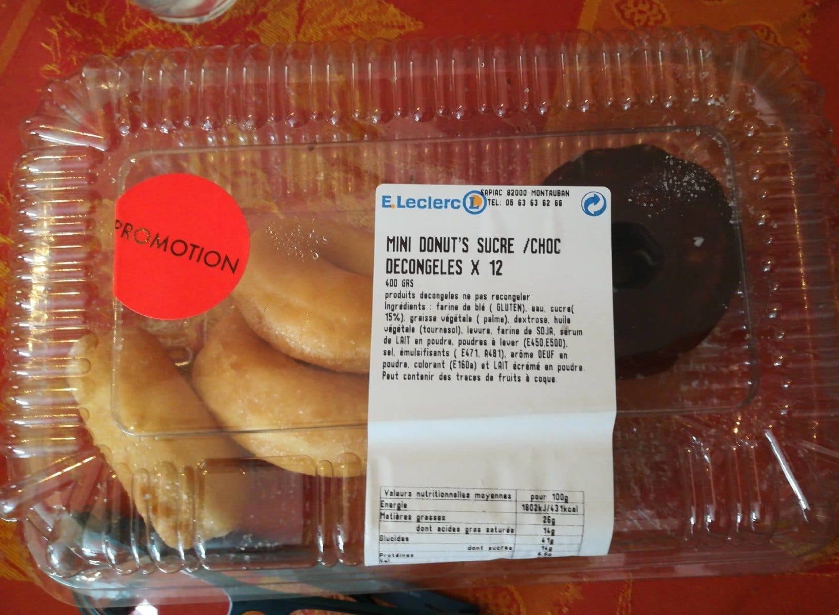 Leclerc Mini donut's natures sucre/choc decongeles packshot