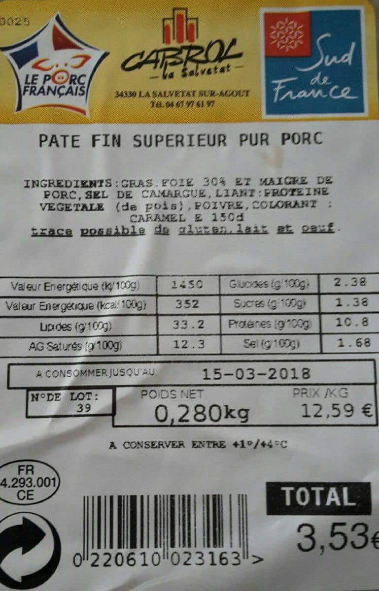 Open Food Facts Pâté fin supérieur pur porc packshot