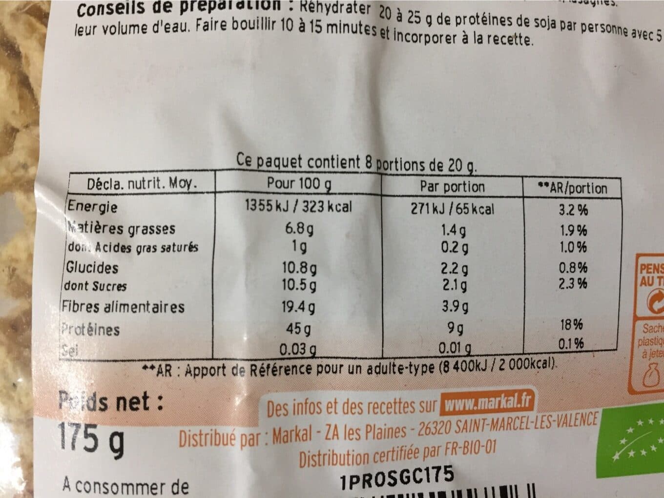 Markal Proteines de soja gros morceaux packshot
