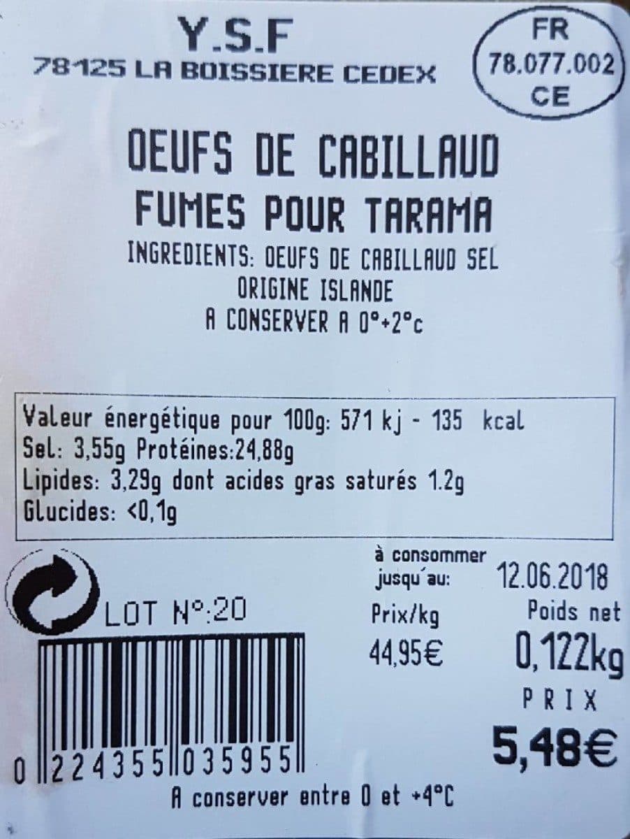 Open Food Facts Oeufs de cabillaud fumés pour tarama packshot