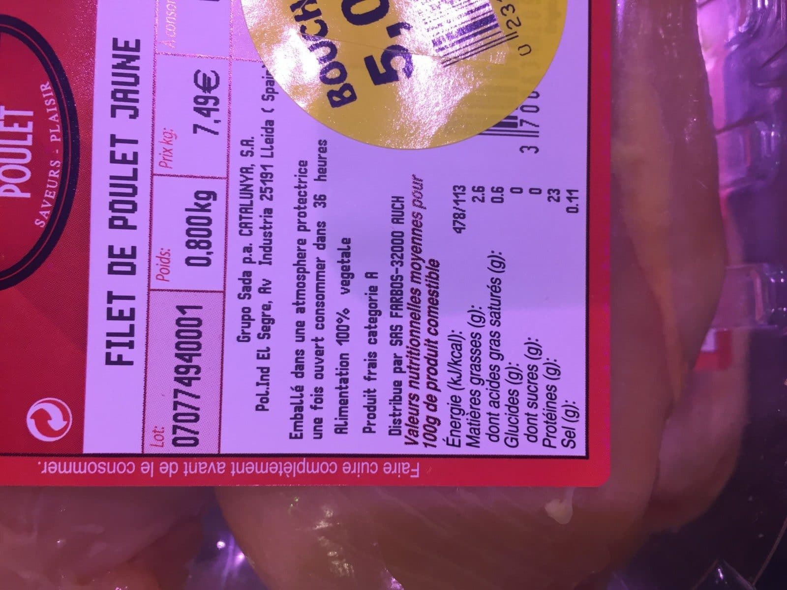Open Food Facts Filet de poulet jaune packshot