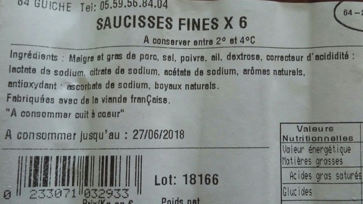Open Food Facts Saucisses fines packshot