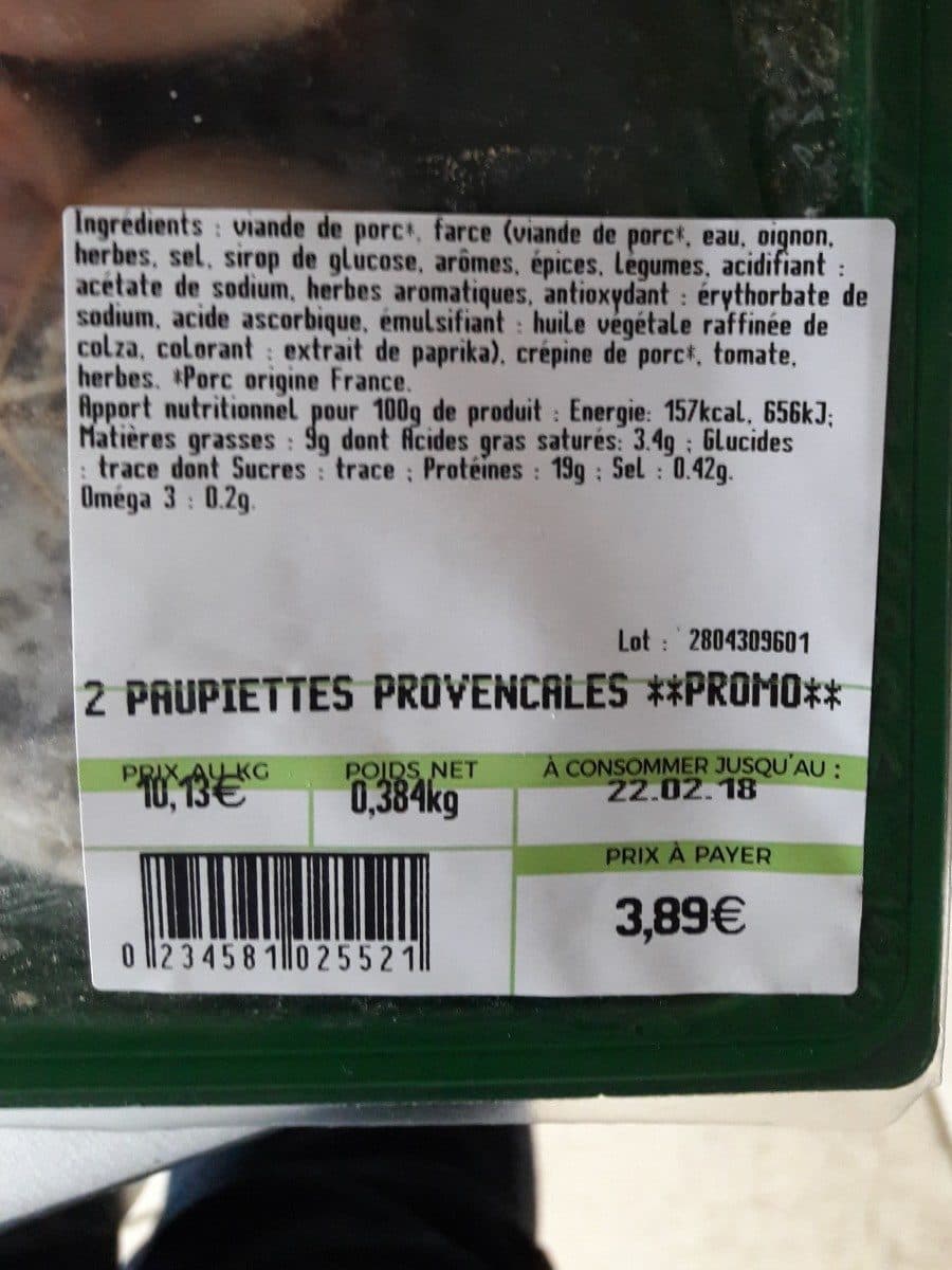 Open Food Facts Paupiette provençale packshot