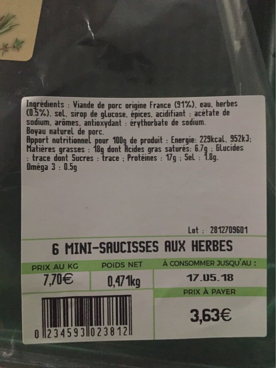 Open Food Facts Saucisses aux herbes packshot
