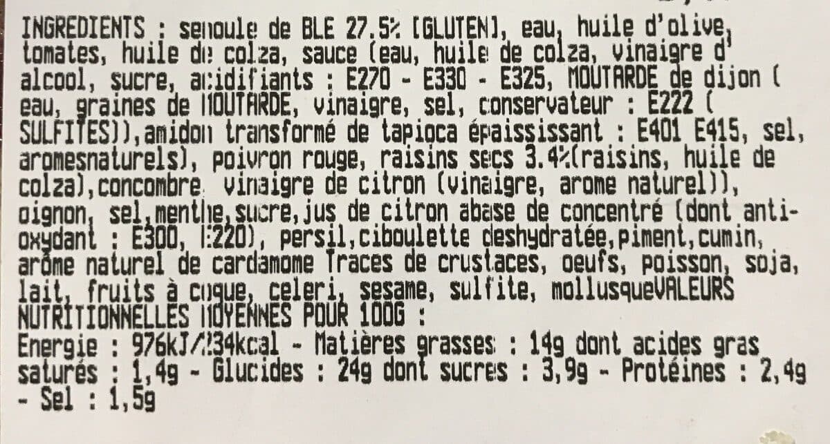Open Food Facts Taboule aux raisins packshot