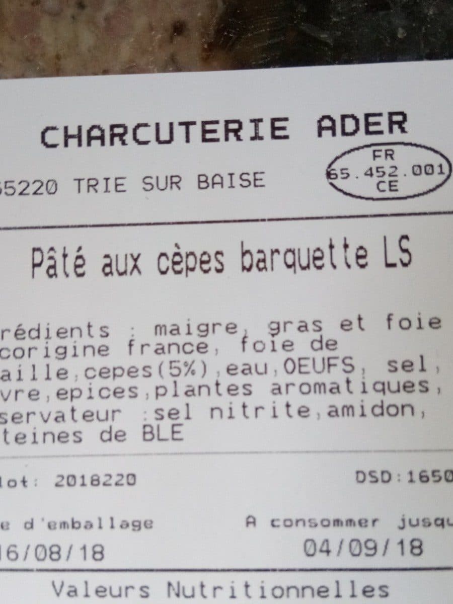 Open Food Facts Pâté aux cèpes packshot