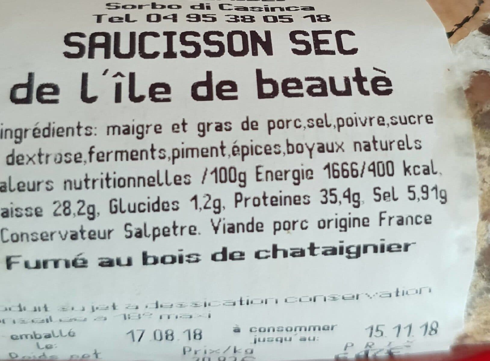 Open Food Facts Saucisson sec de l’île de beauté packshot