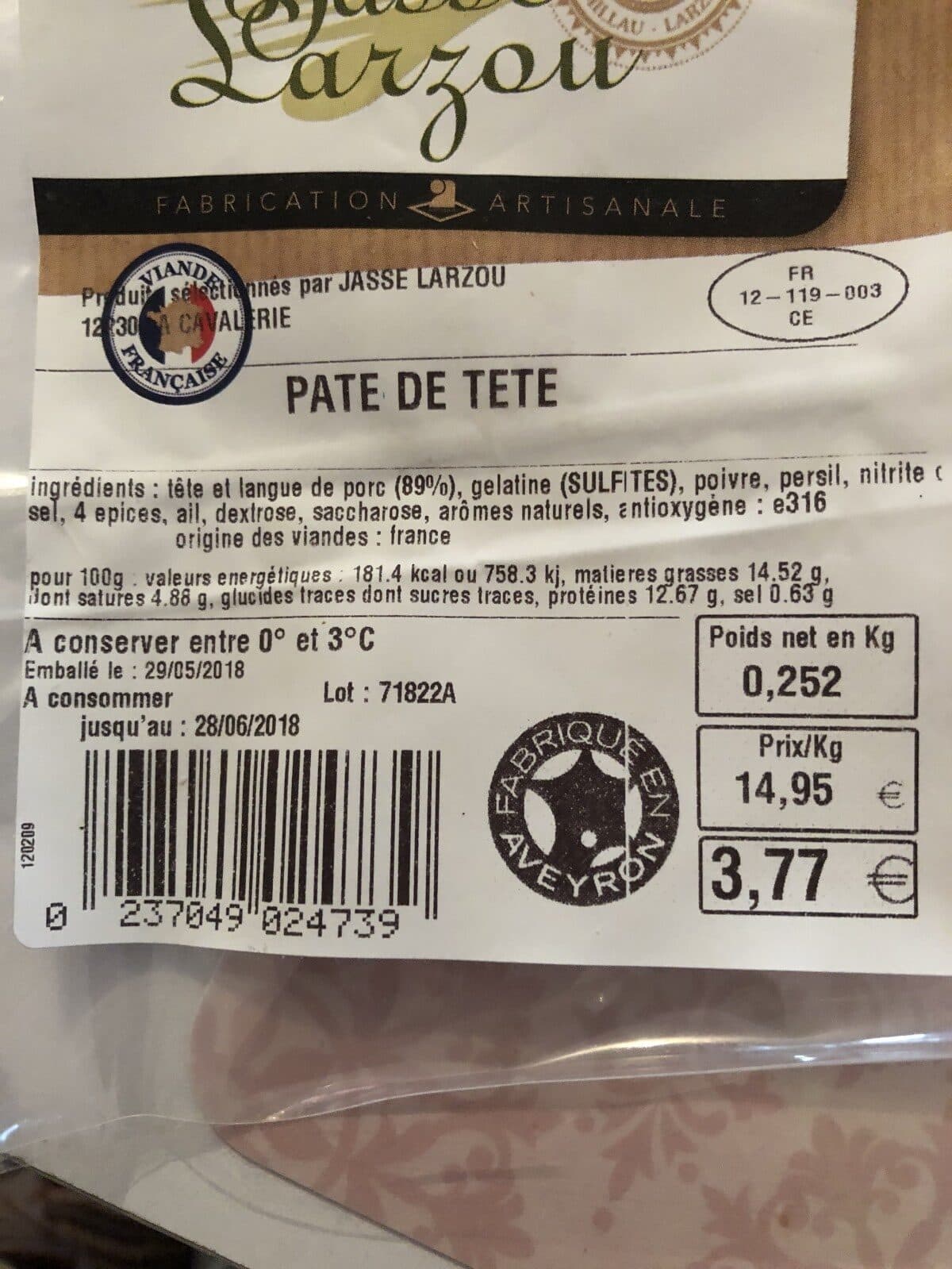 Open Food Facts Pate de tete packshot