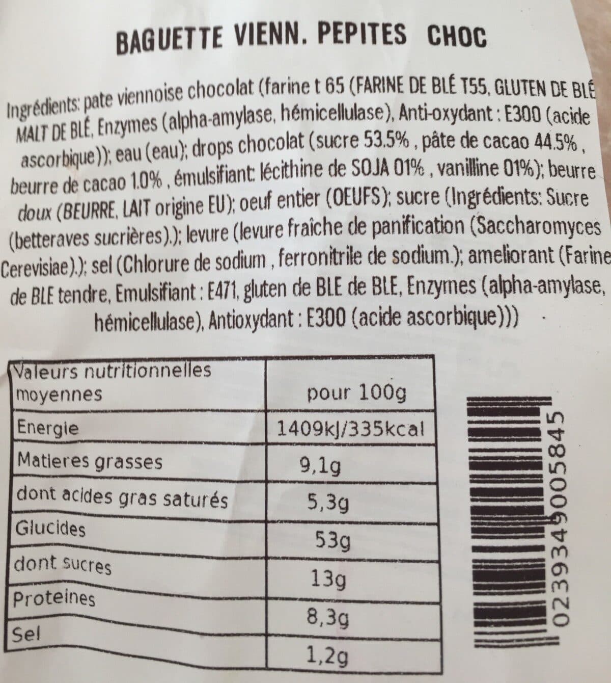 Open Food Facts Baguette viennoise pepites de chocolat packshot
