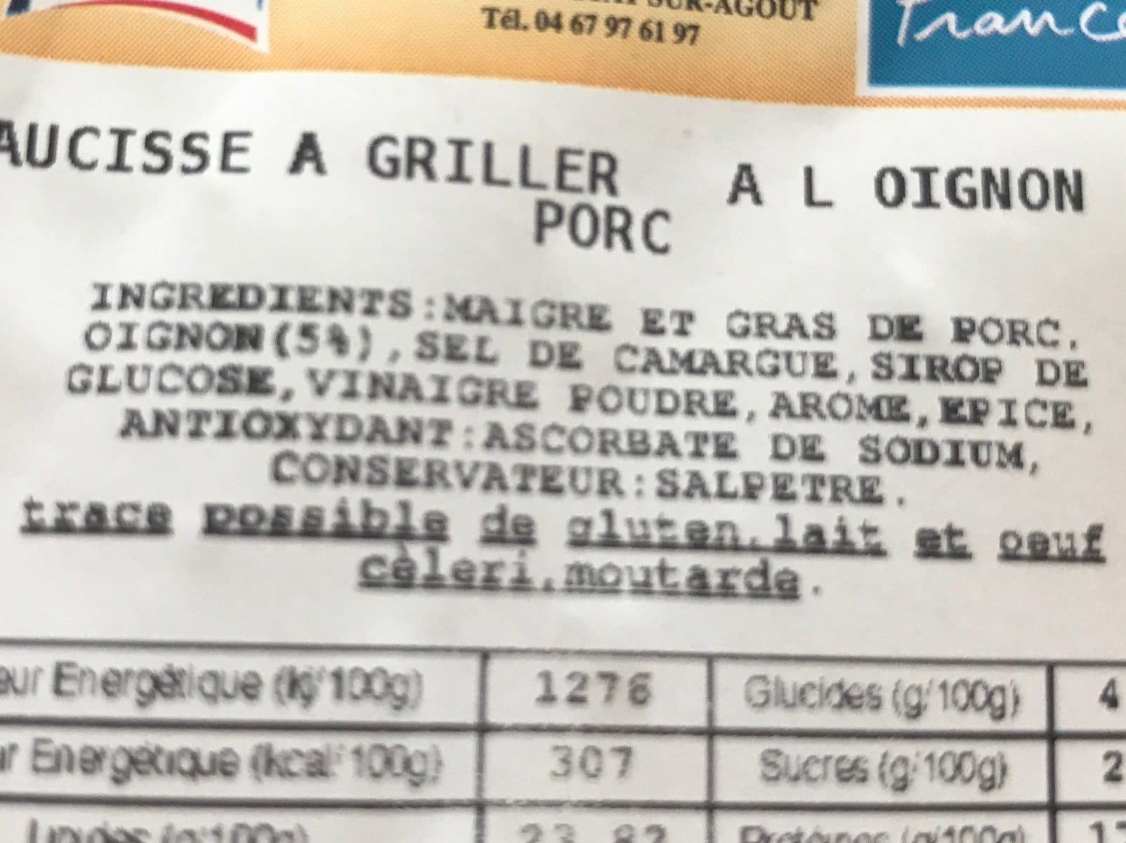 Open Food Facts Saucisse fine a griller a l'oignon pur porc packshot