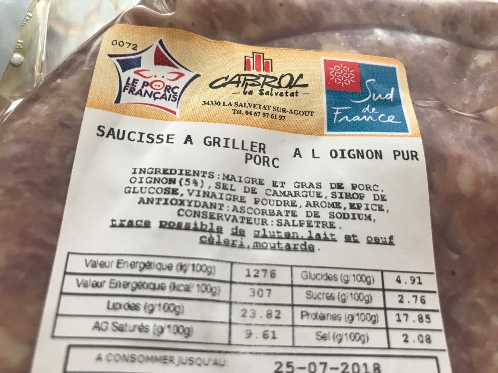 Open Food Facts Saucisse fine a griller a l'oignon pur porc packshot