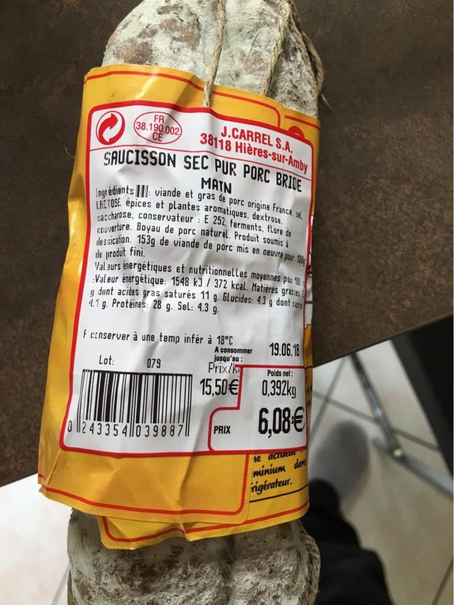 Open Food Facts Saucisson sec pur porc bride main packshot