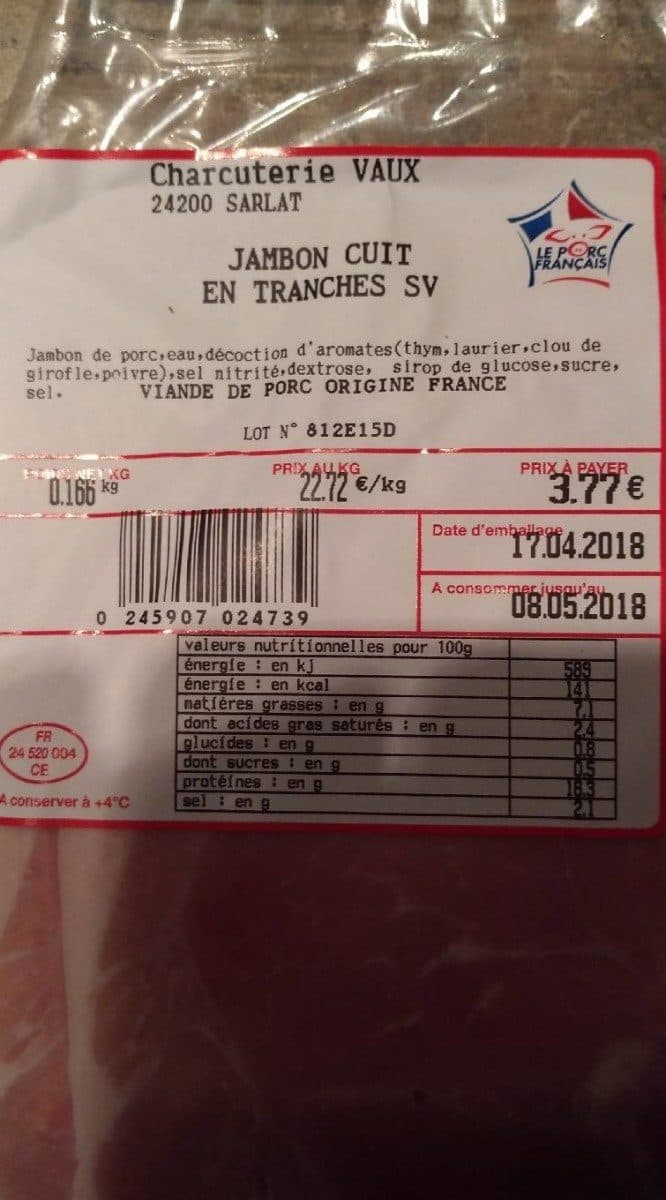 Open Food Facts Jambon cuit packshot