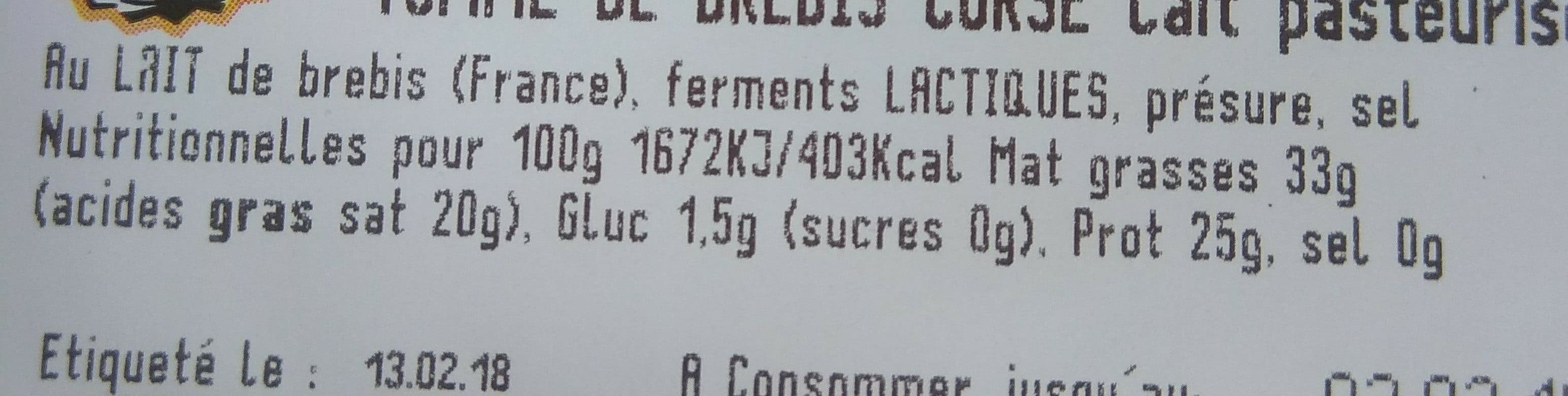 Open Food Facts Tomme de brebis corse lait pasteurisé packshot