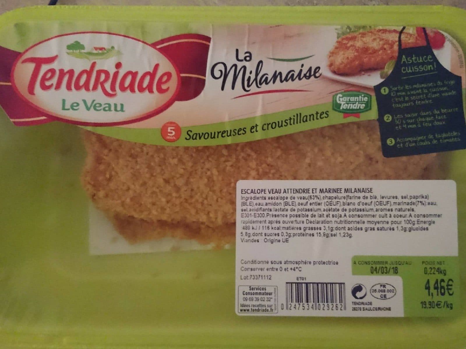 Open Food Facts Escalope veau attendrie et marinée milanaise packshot