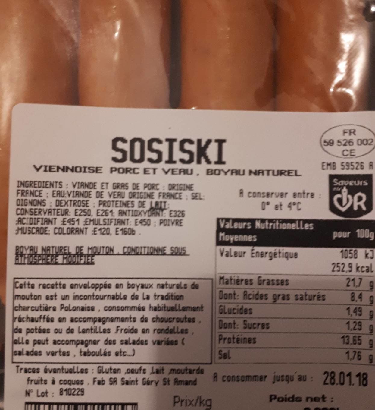 Saveurs en Or Sosiski packshot