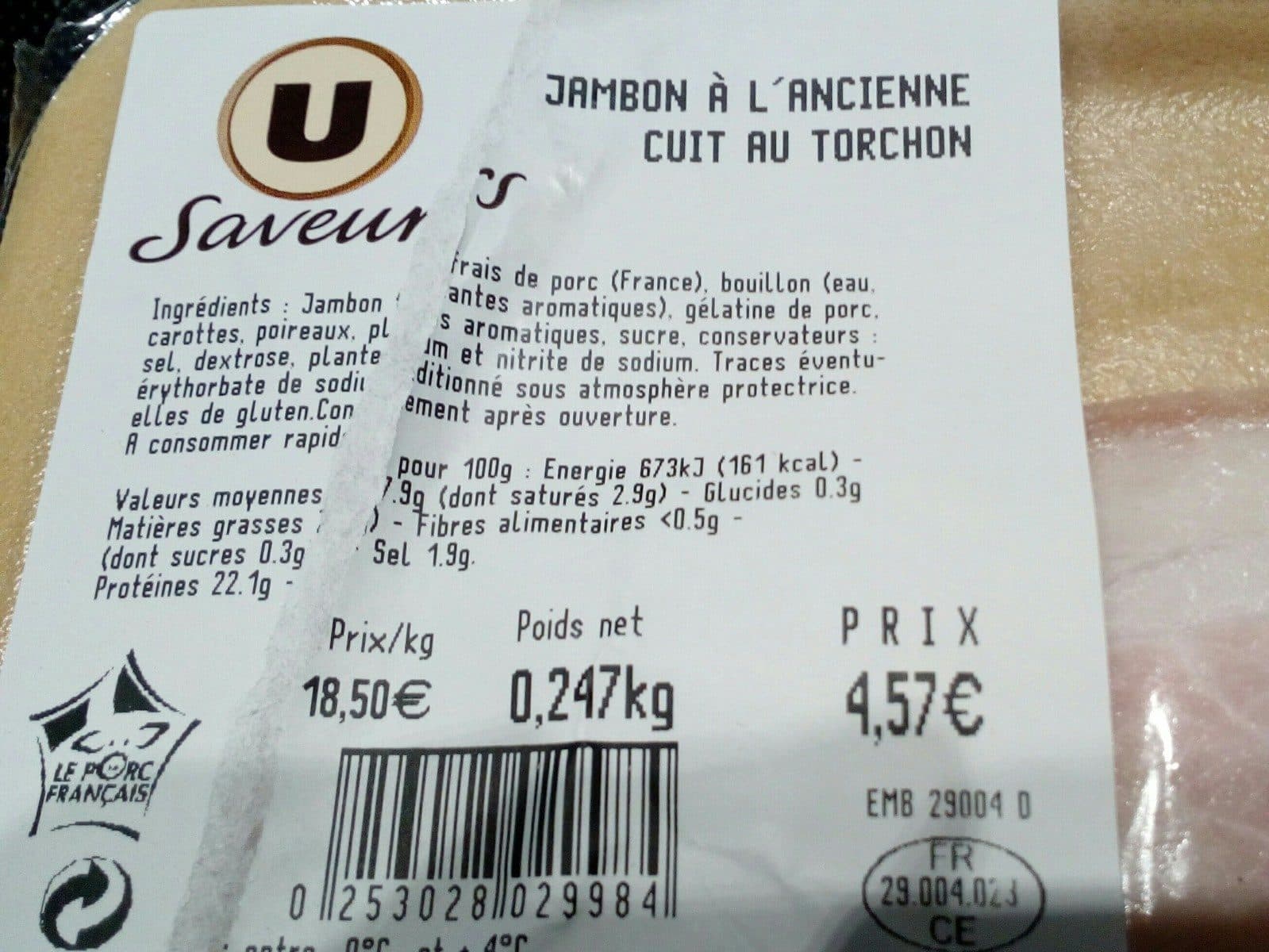 U Saveurs Jambon a l.ancienne cuit au torchon packshot