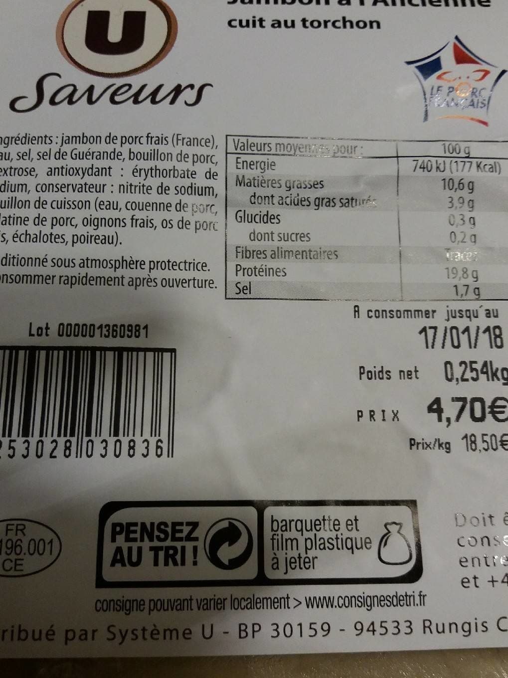 U Jambon à l'ancienne packshot