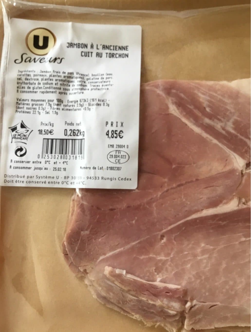 Saveurs U Jambon à l’ancienne cuit au torchon packshot