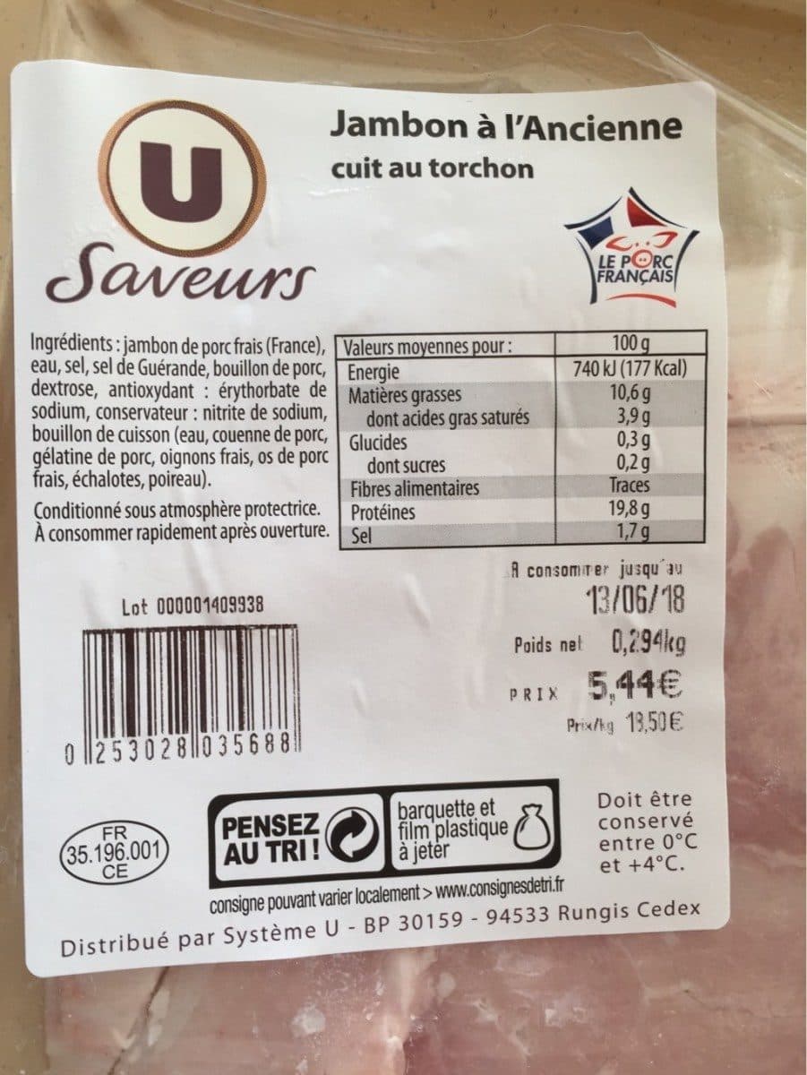 U Saveurs Jambon à l'ancienne packshot