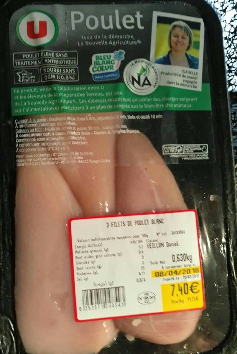 Open Food Facts 3 filets de poulet blanc packshot