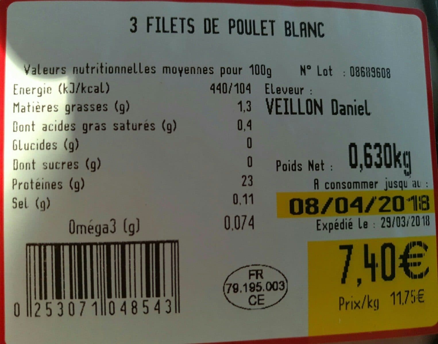 Open Food Facts 3 filets de poulet blanc packshot
