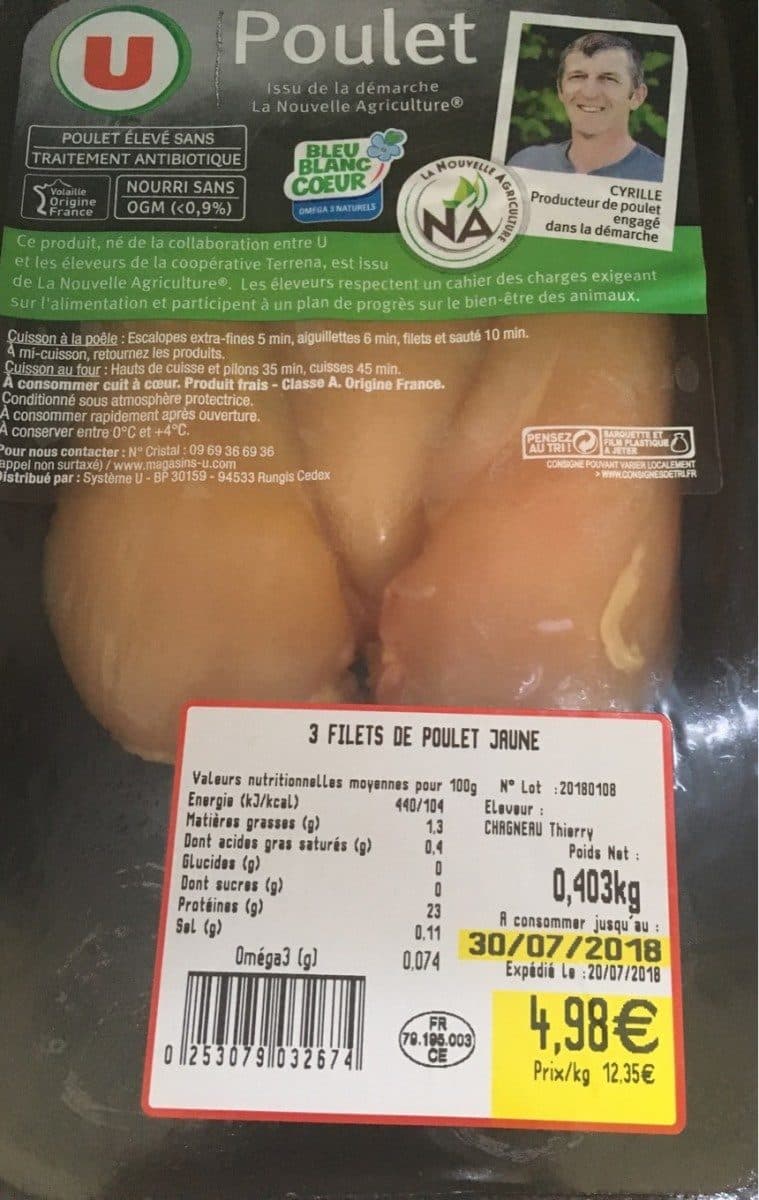 Open Food Facts 3 filets de poulet jaune packshot
