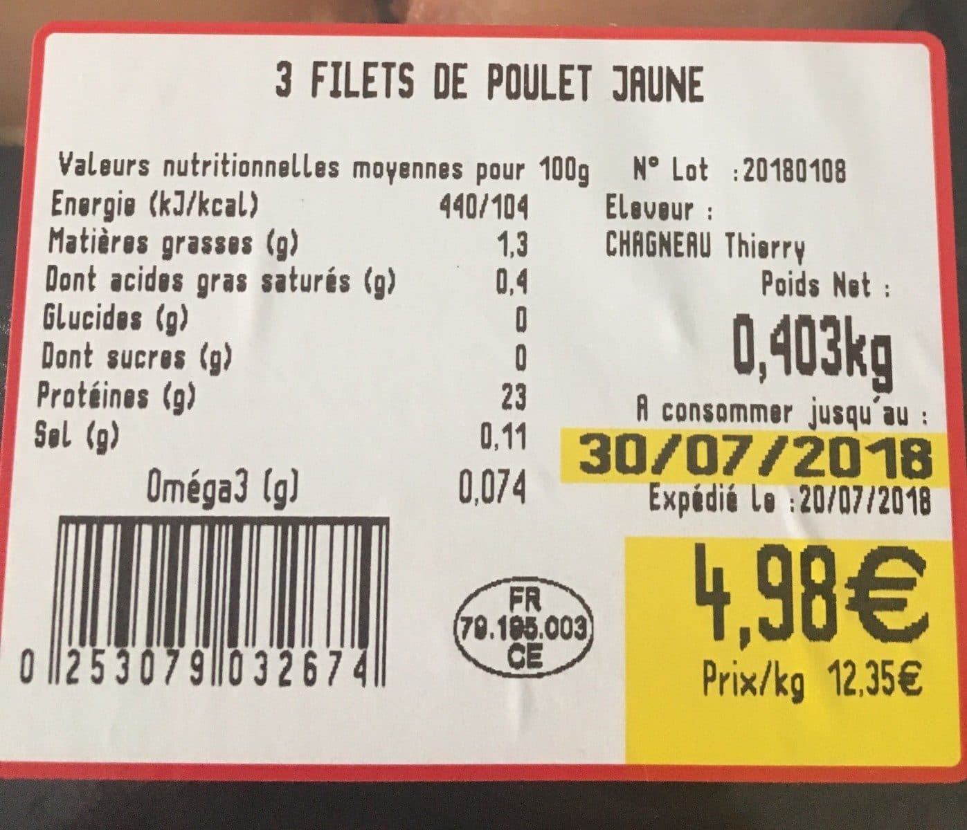 Open Food Facts 3 filets de poulet jaune packshot