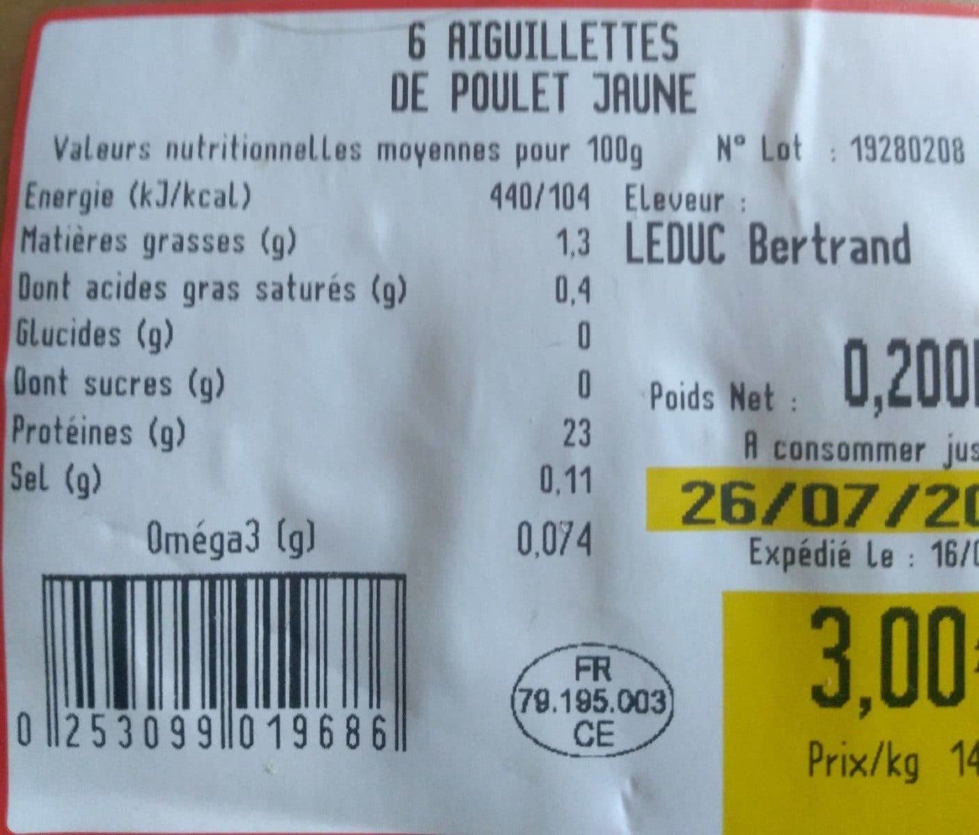 Open Food Facts 6 aiguillettes poulet jaune packshot