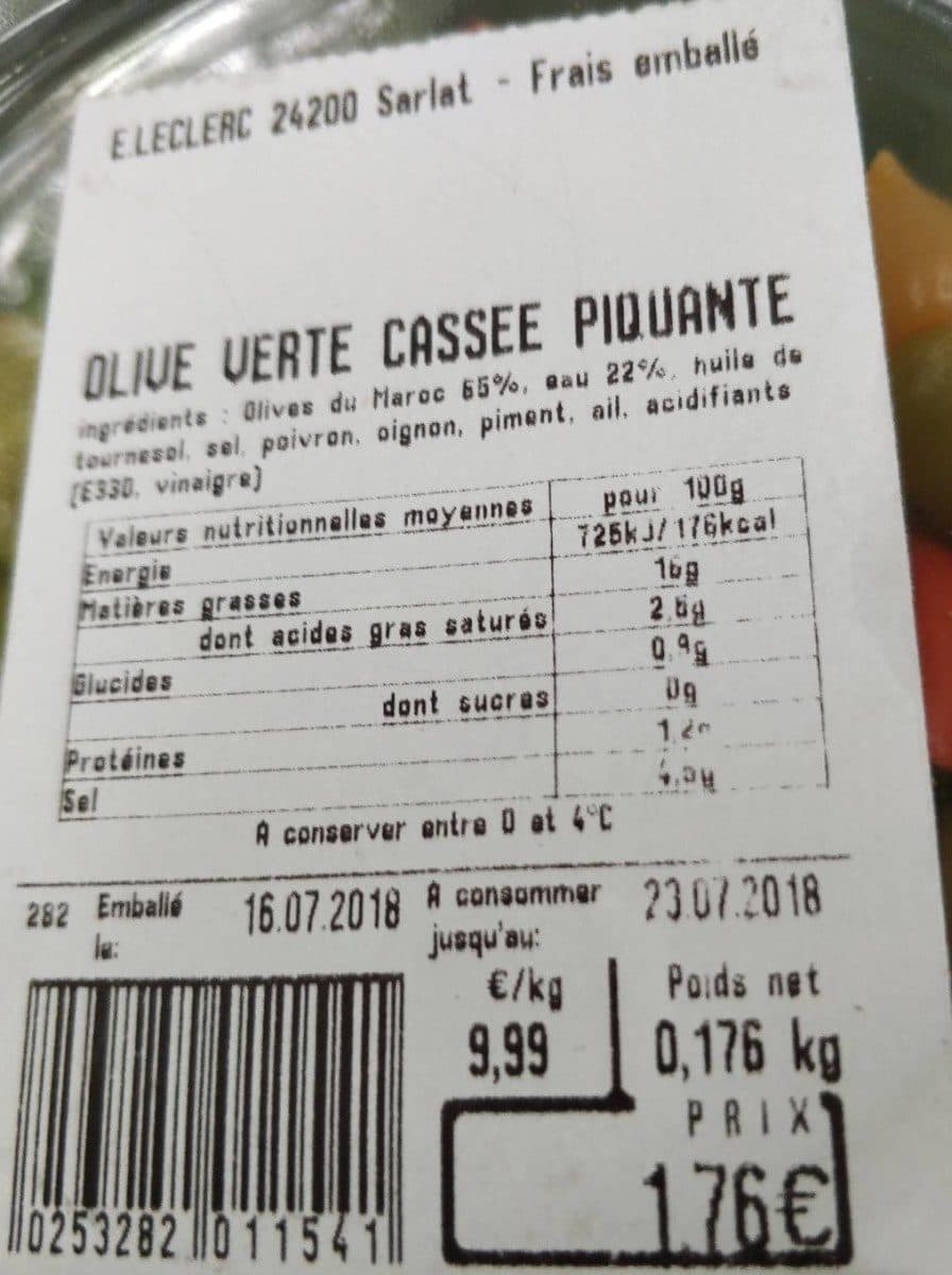 Open Food Facts Olive verte cassee piquante packshot