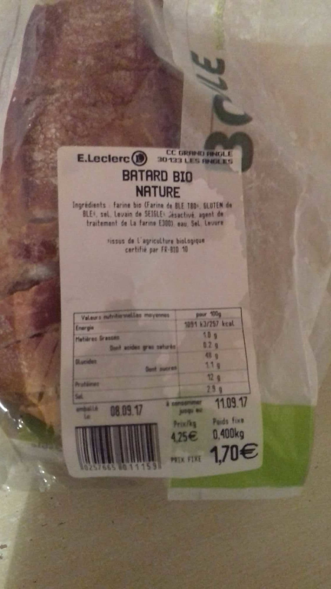 Leclerc Pain boule bâtarde bio nature packshot