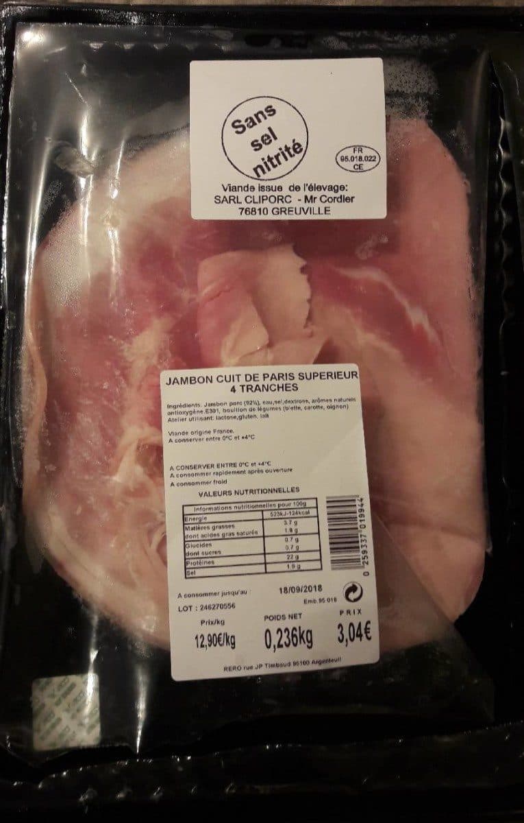 Open Food Facts Jambon cuit de Paris supérieur 4 tranches packshot