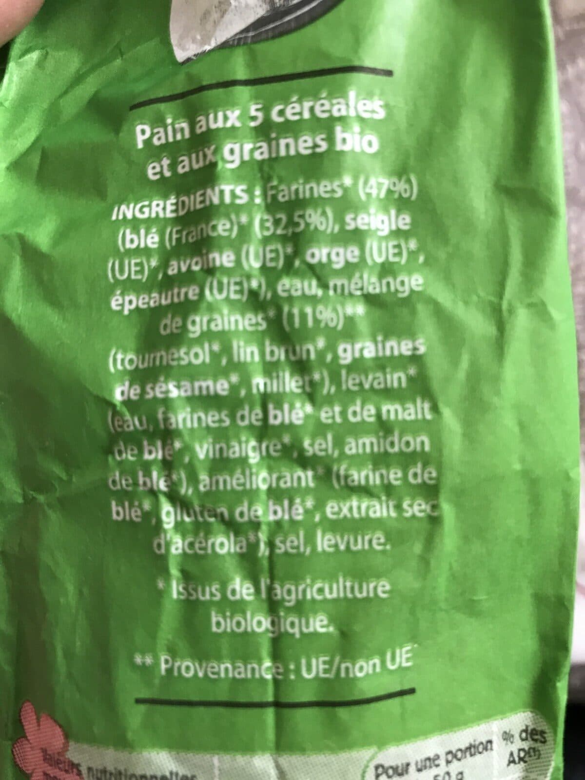 Open Food Facts Pain cereales et graine bio tranche packshot