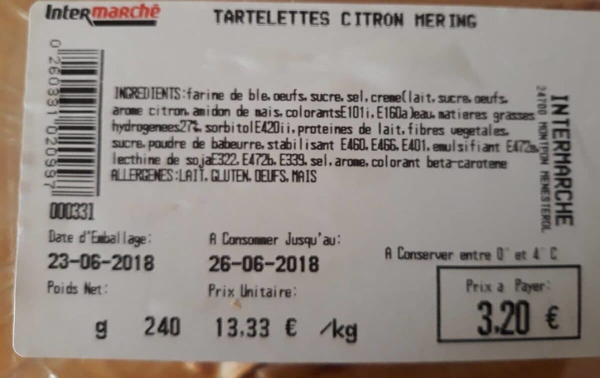 Open Food Facts Tartelettes citron meringué packshot