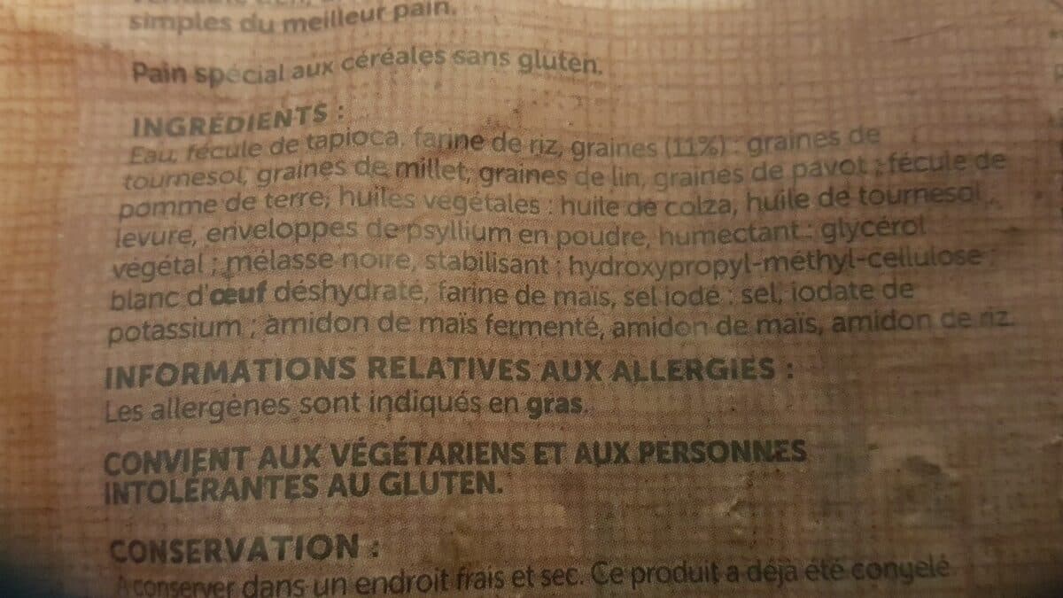 Open Food Facts Pain aux céréales sans gluten tranché packshot