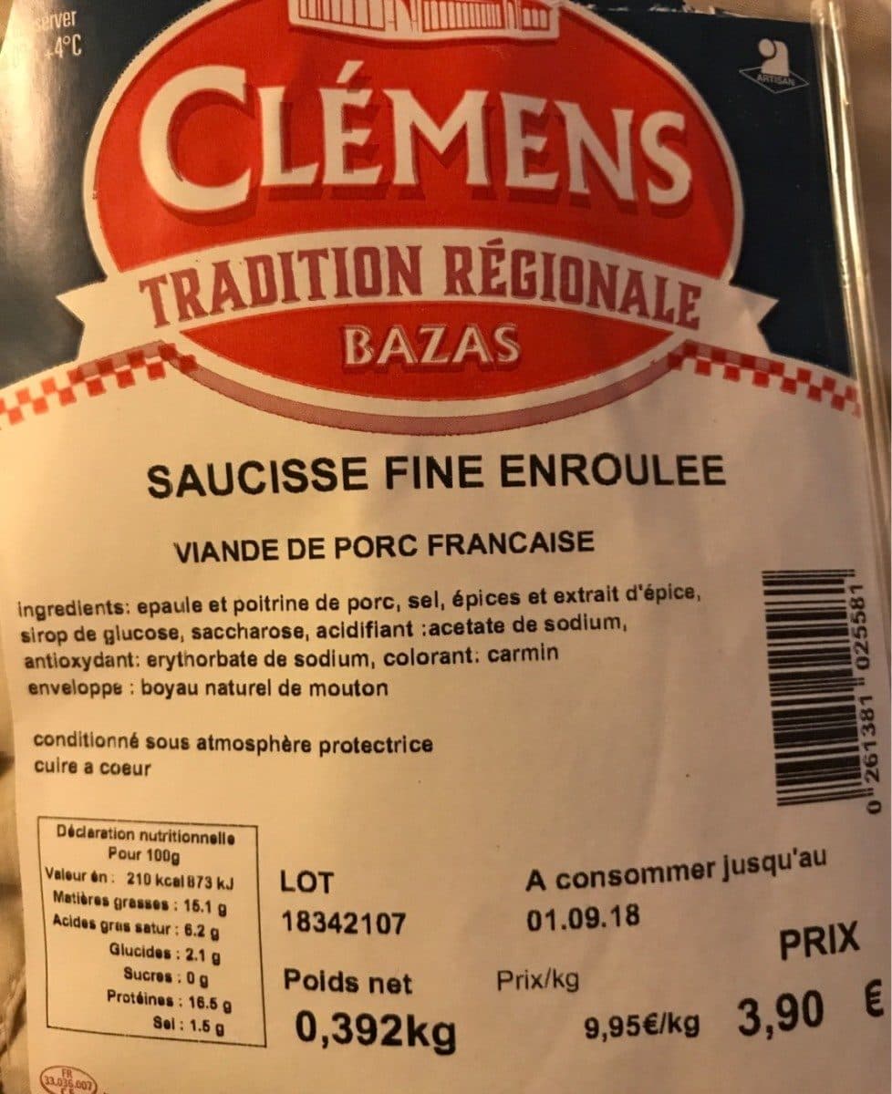 Open Food Facts Saucisse fine enroulée packshot